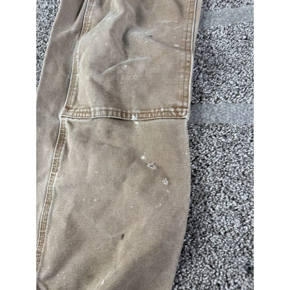 Carhartt Double Knee Work Pants Tan Canvas Distressed Mens 32x29 B01 BRN